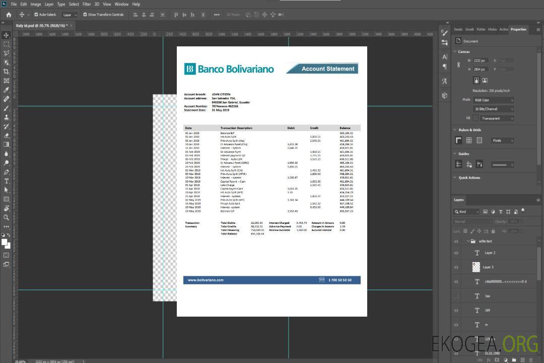 Relevé bancaire de la Banco Bolivariano en Équateur template
